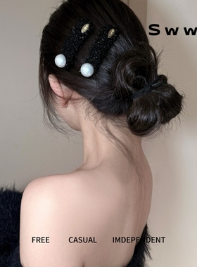 SWW气质珠珠刘海侧边夹贵气感黑色亮丝简约百搭刘海碎发夹