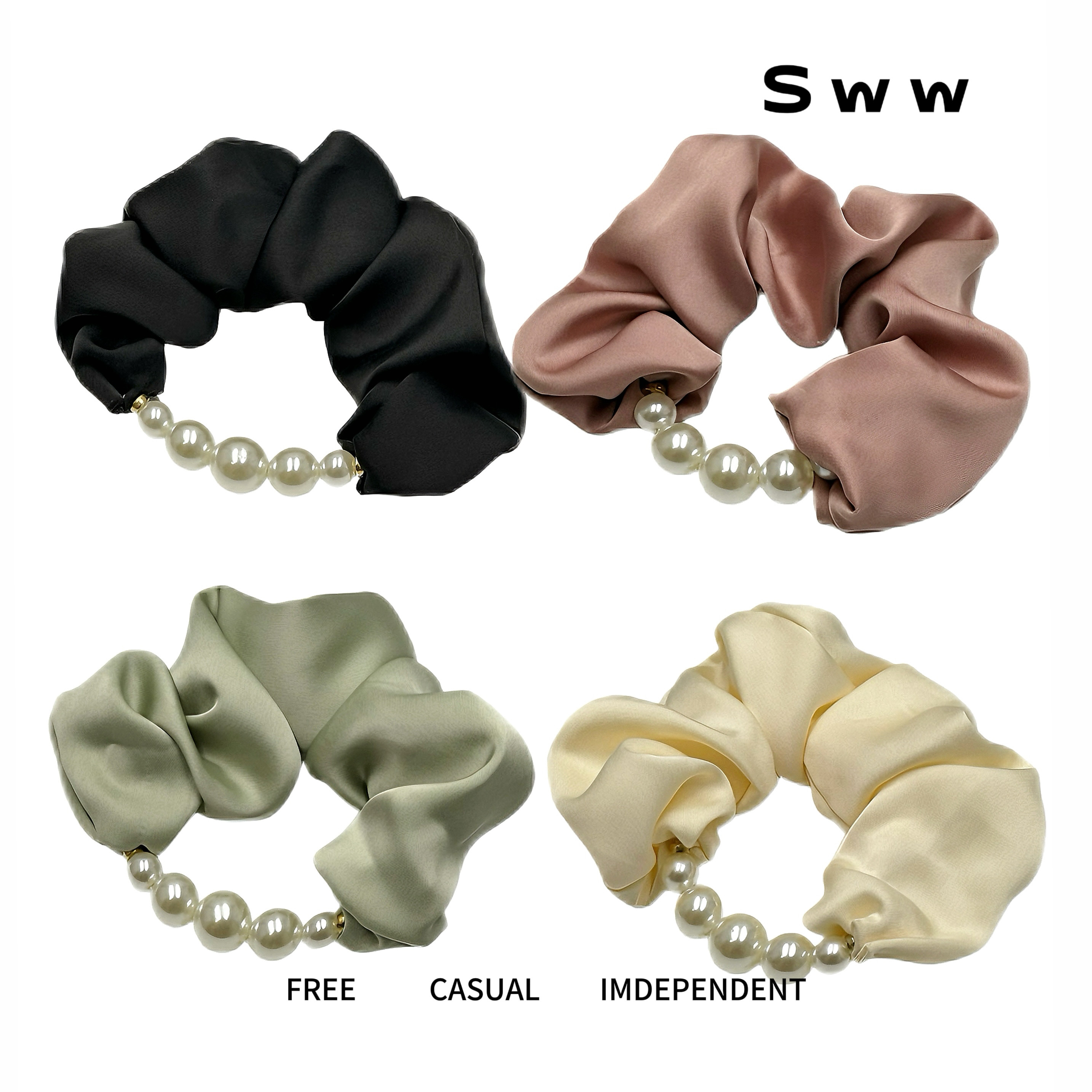 SWW/气质高级缎面珠珠大肠发圈马尾丸子头后脑勺发圈