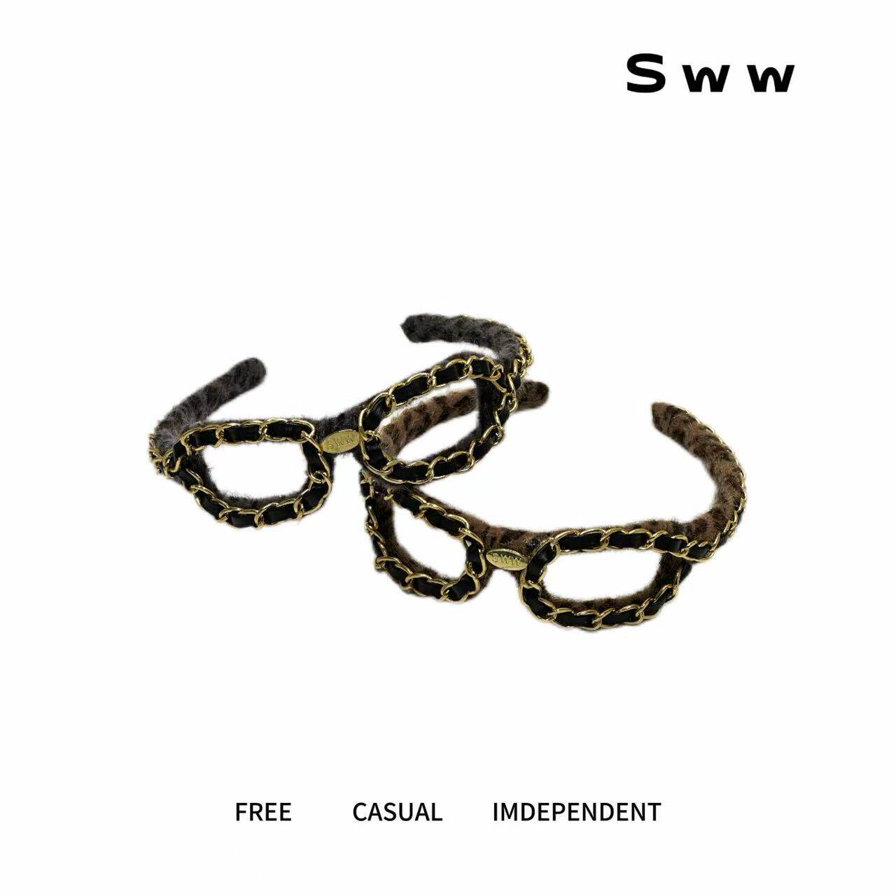 手工编织复古豹纹眼镜发箍