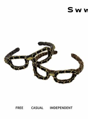 SWW/手工编织复古豹纹眼镜发箍高颅顶可外出简约百搭发饰