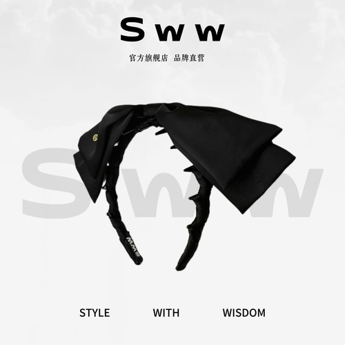 SWW/新款精致兔耳垂坠齿梳显高颅顶缎面高级感百搭发箍