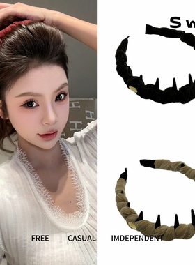 SWW/手工编织加厚丝绒正反两戴增高颅顶带齿发箍外出简约头饰发饰