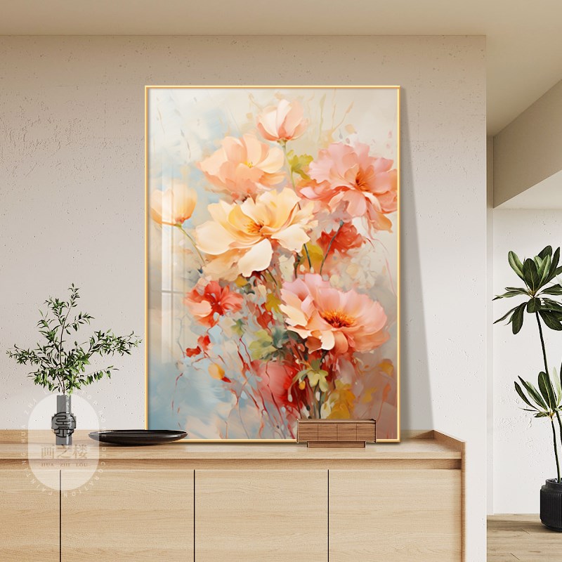 奶油风花卉床头柜斗柜桌面摆画肌理感油画小清新乔迁新居装饰挂画图片