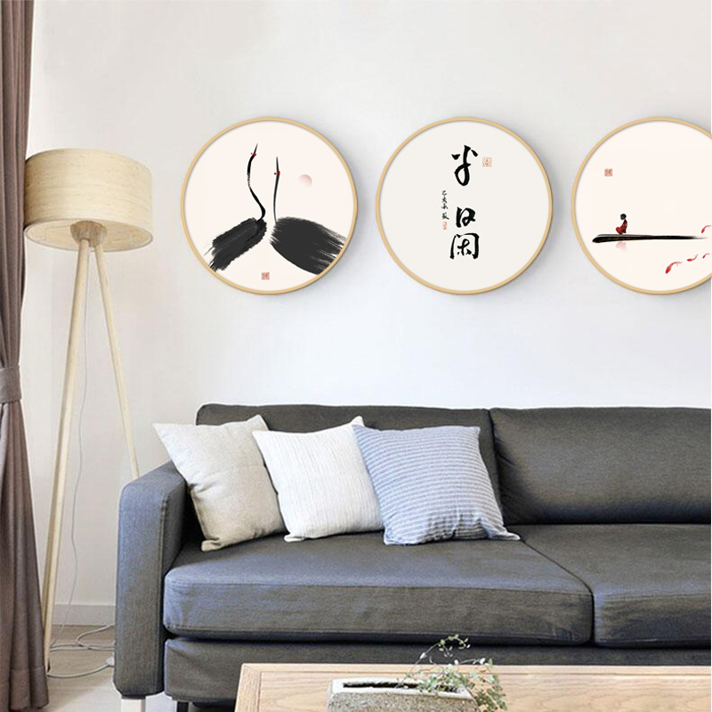 新中式圆形装饰画禅意素雅客厅沙发背景墙玄关挂画养生馆餐厅组合图片