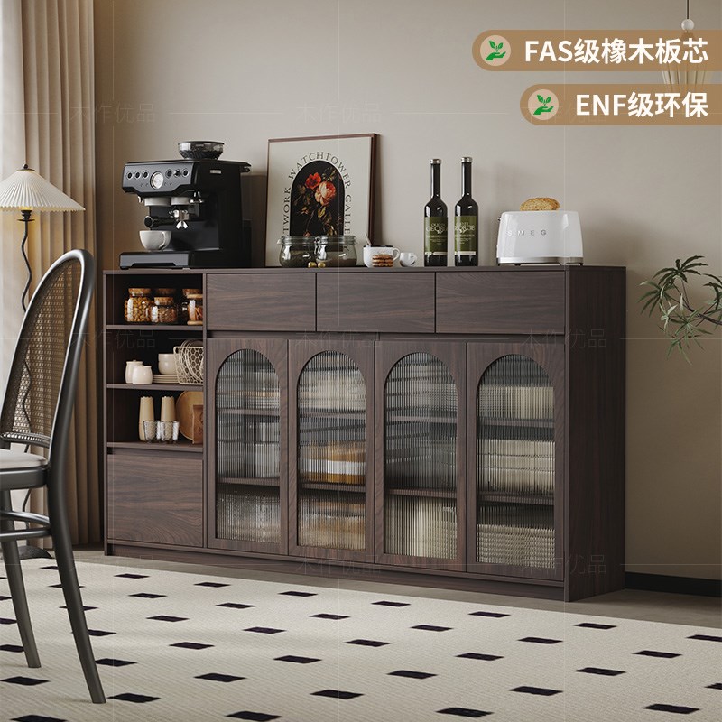 中古风餐边柜客厅厨房置物柜家用实木茶水柜靠墙一体储物柜可定制