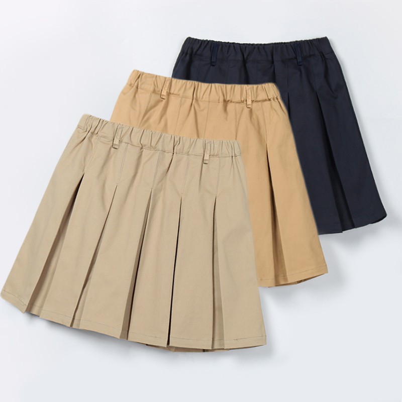 女童卡其半身裙夏季儿童短裙班服女孩米色校服裙学生藏青百褶裙子