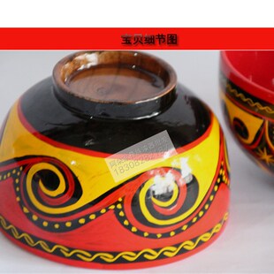 1个凉山彝族漆器木碗饭碗手绘民族特色风实木仿古餐具纪念品包邮