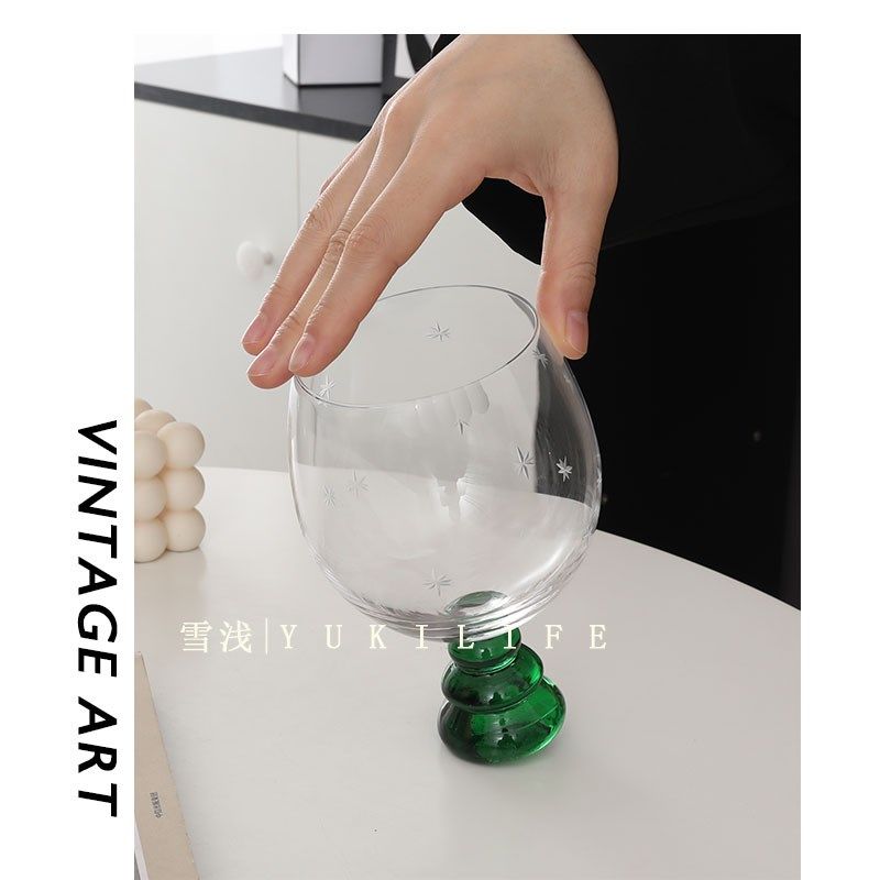 女王祖母绿松塔杯 葡萄酒杯红酒杯子 中古杯手刻水晶玻璃杯圣诞树