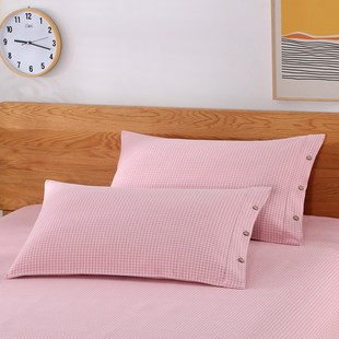 夏季纯棉枕套老粗布凉席加厚格子枕头套成人单人一对装全棉不掉色