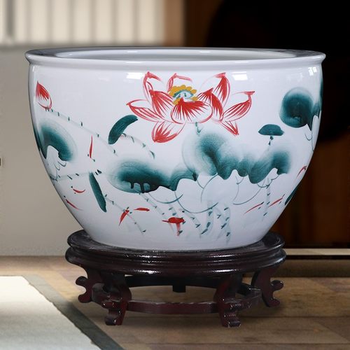 景德镇陶瓷鱼缸特大号可养乌鱼养龟家用客厅荷花盆青花缸花开富贵