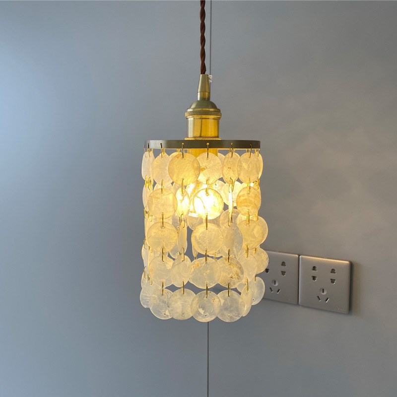 日式民宿风铃床头吊灯长线玄关卧室北欧简约复古轻奢贝壳小吊灯