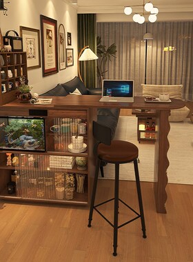 形影家具吧台桌伸缩岛台窄折叠餐桌一体沙发隔断边柜中古风酒柜