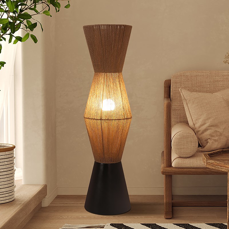 日式设计师款落地灯酒店民宿客厅样板房手工编织麻绳装饰中山灯具