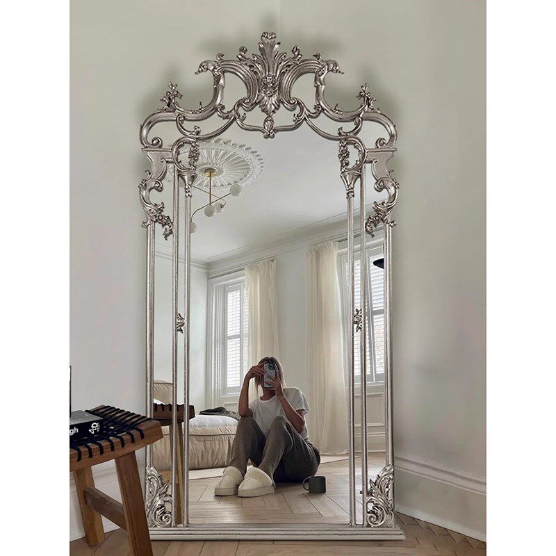 法式复古全身镜欧式壁挂穿衣镜奢华实木雕花落地镜婚纱店大试衣镜