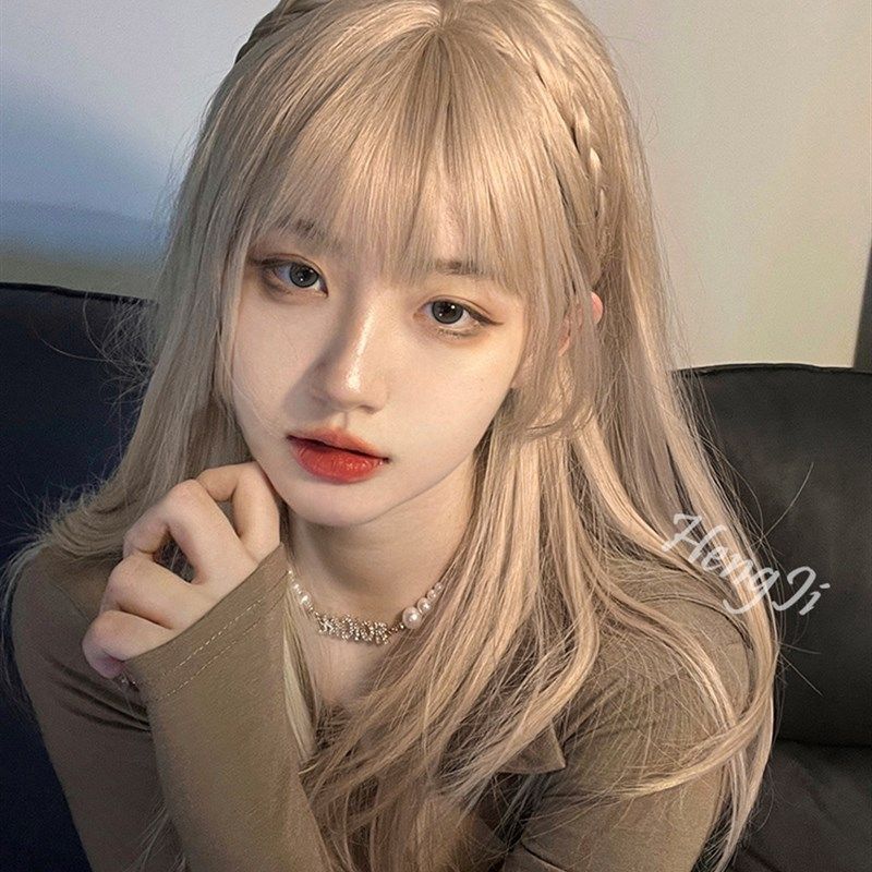 哼唧假发女长发女团金色长直发圆脸lolita自然全头套式jk自然假发