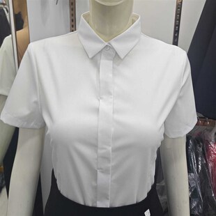 工作衬衣 竹纤维商务免烫暗扣防走光白色浅蓝色职业装 女士短袖 衬衫