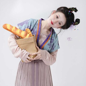 明制枕上书圆领对襟衫女款半臂百褶裙花色古装上班也能穿汉服