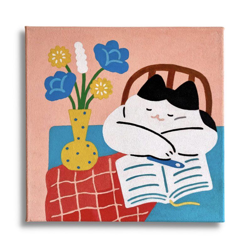 【纯手绘肌理画】可爱猫咪挂画卧室玄关儿童房无框照片墙装饰画