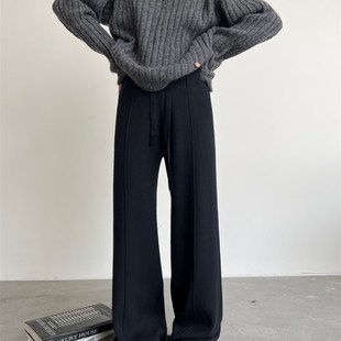 王炸神裤 高腰针织休闲裤 小众裤 秋冬垂感长裤 女 脚阔腿裤 拖延症