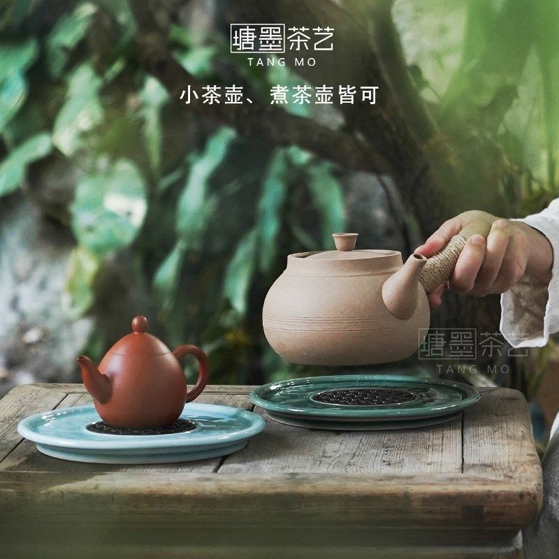陶瓷梅子青壶承手工青瓷影雕复古干泡台盖碗茶盘茶壶底座茶道配件