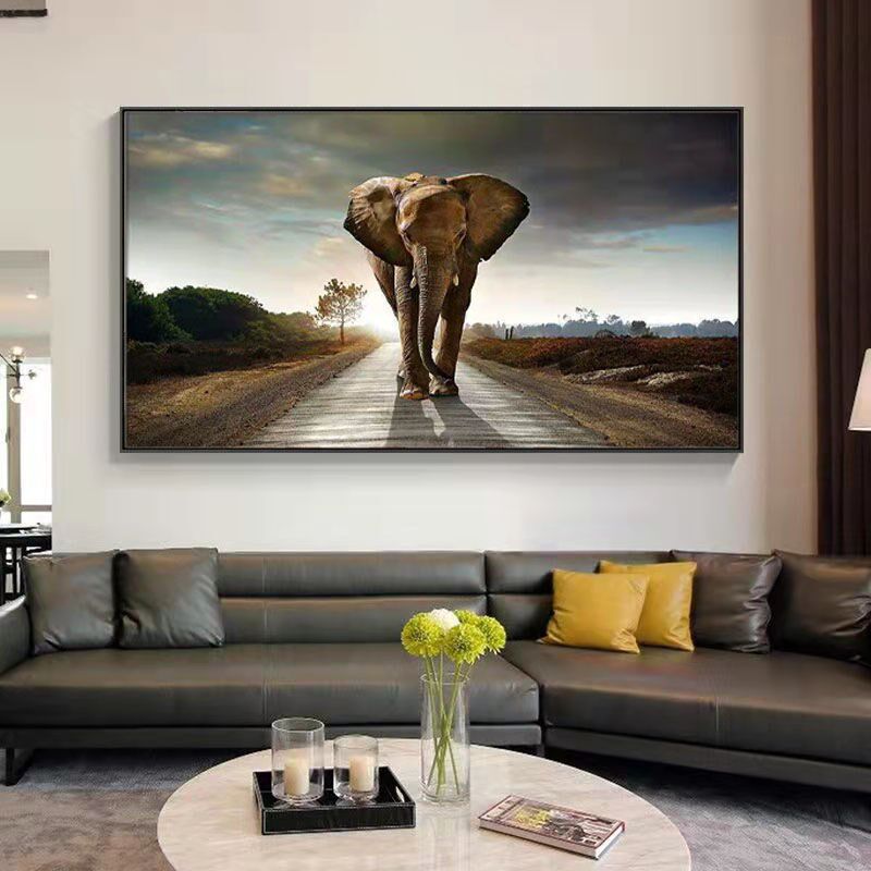 客厅大气大幅走廊画简约大象动物沙发背景墙横幅大尺寸办公室挂画