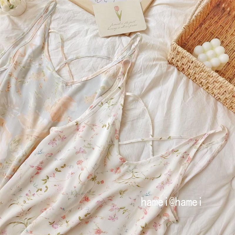 【凉凉夏意】贡缎绵绸吊带睡裙家居裙舒适性感宽松睡衣女款夏款