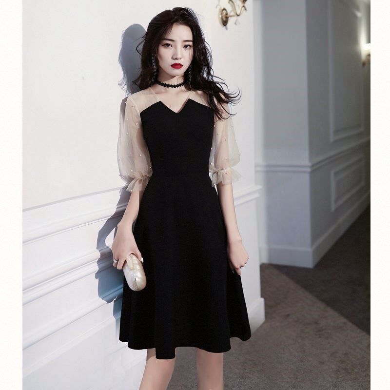 春夏晚礼服2024新款法式气质名媛平时可穿黑色宴会生日礼服裙女