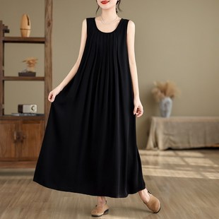 背心裙过膝长裙 圆领宽松显瘦大码 新款 绵绸吊带连衣裙女夏简约无袖
