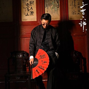 三省六部吏部【说卦】中国风极简暗纹提花男士唐装轻薄羽绒服