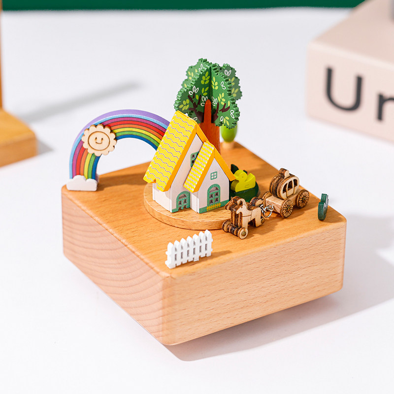 高级感送女朋友女生闺蜜彩虹屋木质音乐盒八音盒情侣生日耶诞礼物