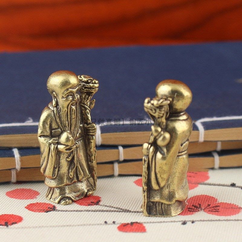 黄铜做旧托桃老寿星桌面摆件迷你小铜器手把件纯铜工艺品长寿仙翁,家居饰品,桌面摆件,淘宝优惠券,粉丝福利购,淘宝优惠卷