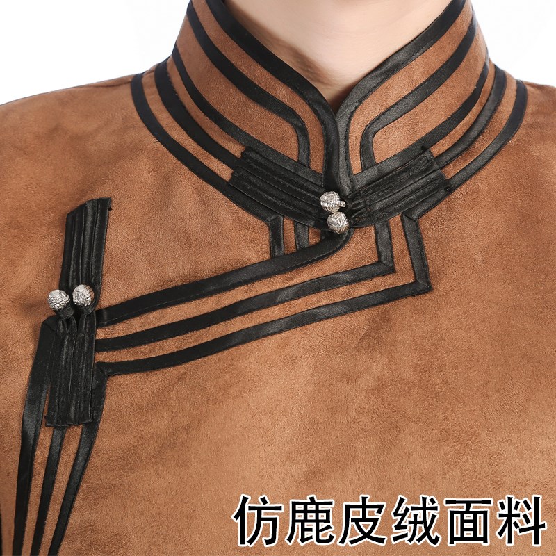 秋冬男士蒙古服长袍成人长款仿鹿皮绒蒙族日常装蒙古演出服男新款