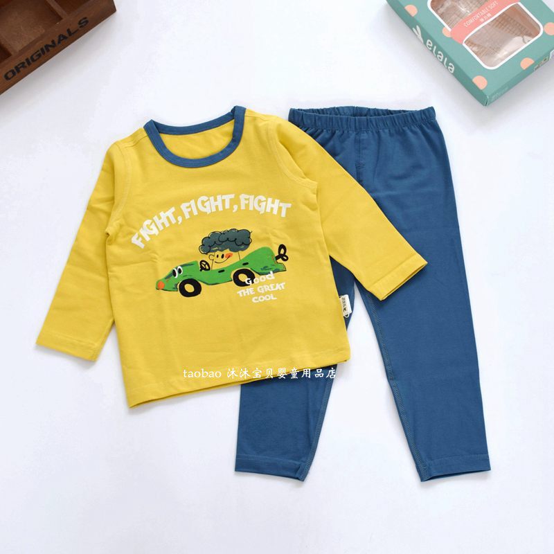 衣拉拉儿童弹力棉秋衣卫生裤男童莱卡棉内衣套装无骨缝衬衫裤家居