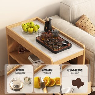 可移动茶台客厅小户型茶几实木沙发边几置物架带轮高级感床头边柜