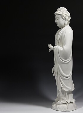 微美 多尺吋立莲阿弥陀佛像站像仿古白瓷家用供奉陶瓷摆件