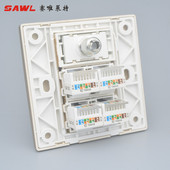 4个网络TV电视面板香槟色86型电脑网线有线电视宽带四网线口插座