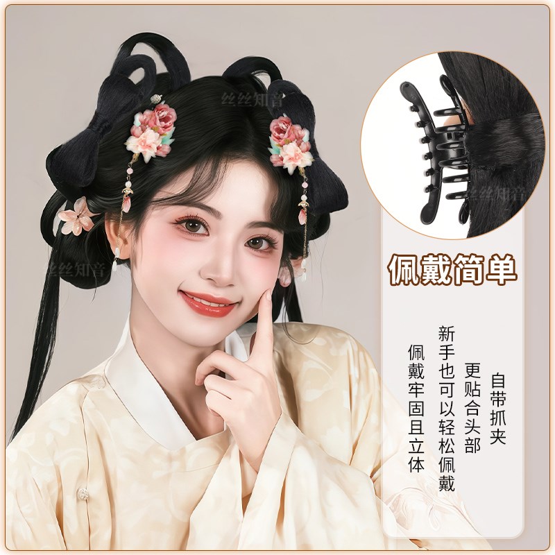 古风汉服假发一体式头饰盘发兰蝶发髻抓夹款全发丝假发包古装造型