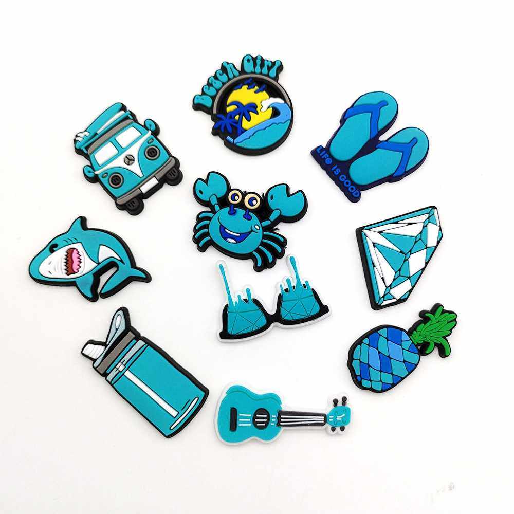 新款直销可爱蓝色系列洞洞鞋鞋花鞋扣软胶DIY个性卡通VSCO不侵权