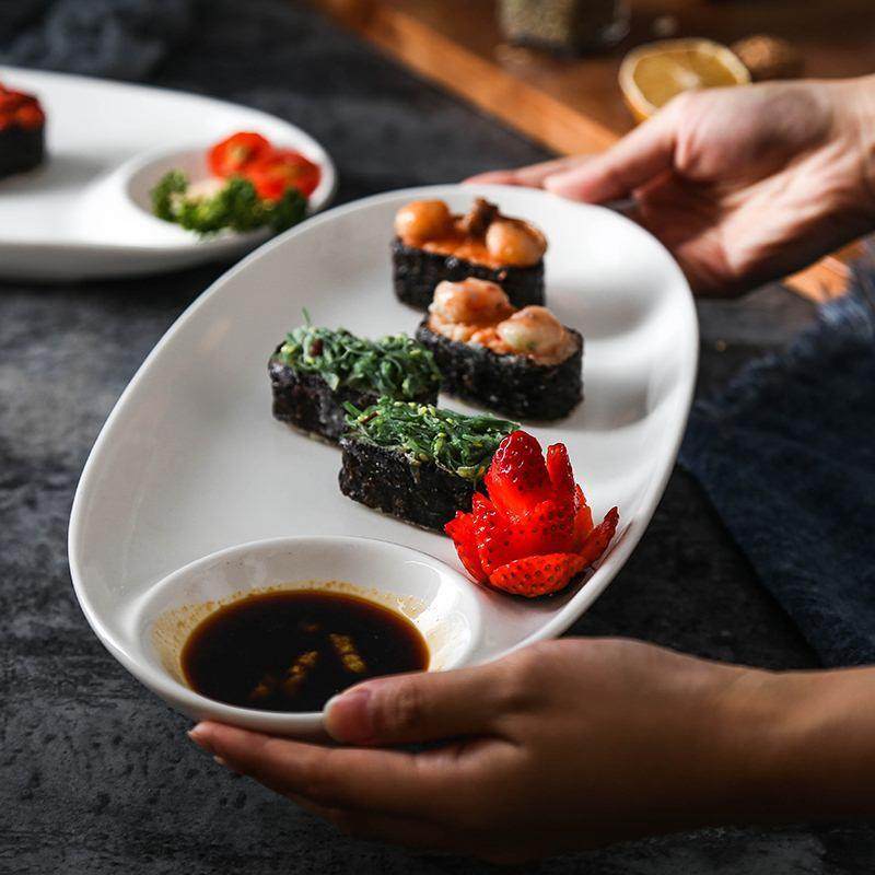 直销新款欧式子母碟陶瓷寿司盘带醋碟子椭圆形有蘸酱格酒店13寸饺,餐饮具,碟,淘宝优惠券,粉丝福利购,淘宝优惠卷