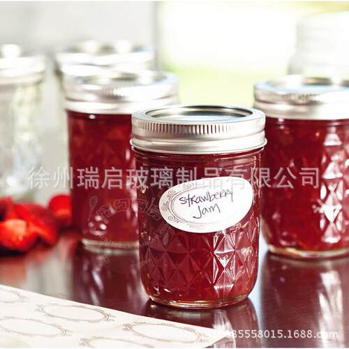 新款直销生产供应玻璃密封罐菱形玻璃烛台果酱瓶窄口菱格8oz/237m