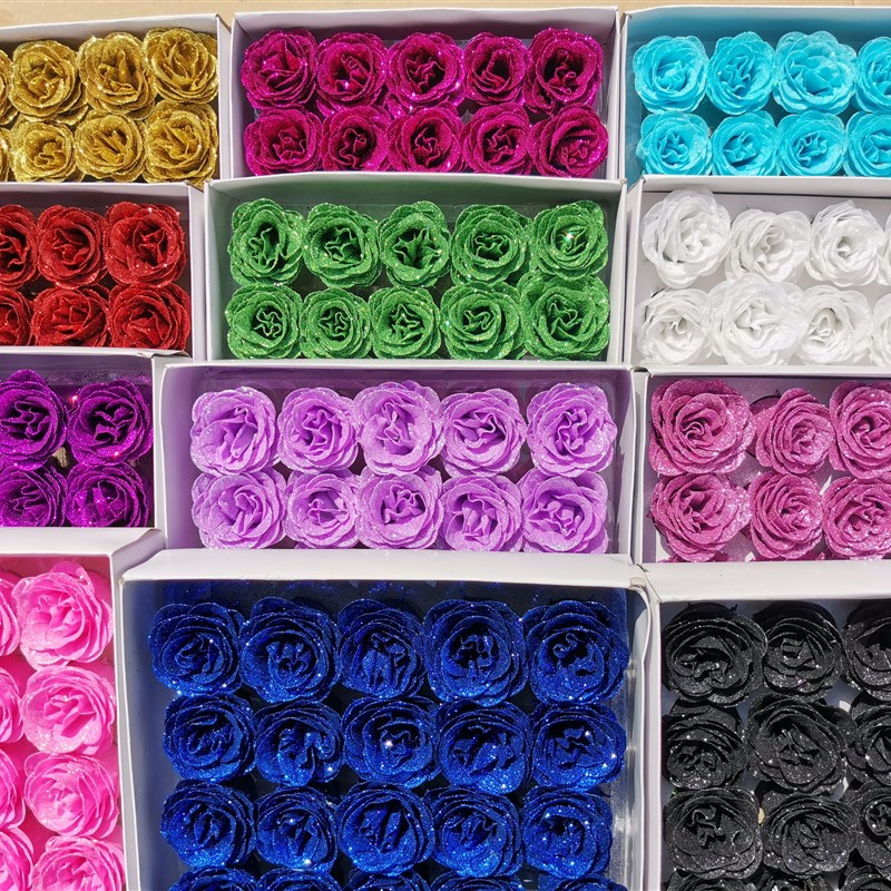 水晶金粉玫瑰花头蓝色妖姬仿真玫瑰花永生花七夕香皂花束包装材料