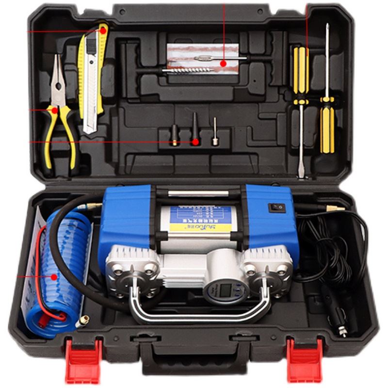 。车载汽车打气机双缸打气泵带数字显示胎压12V小车轮胎打气筒