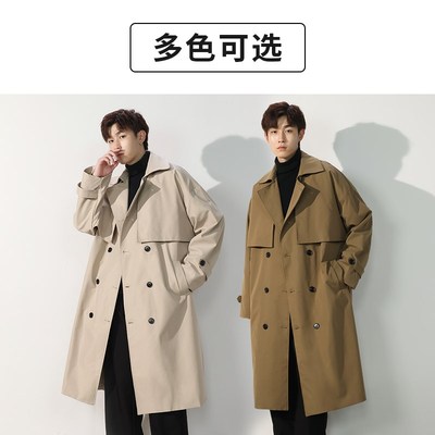 中长款风衣外套男生春秋季新款日系卡其色英伦高级感男士过膝大衣