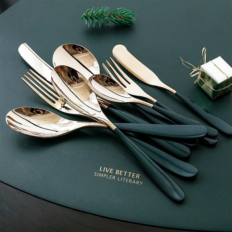 304不锈钢家用西餐餐具刀叉勺三件套装水果牛排刀叉ins风甜品勺子