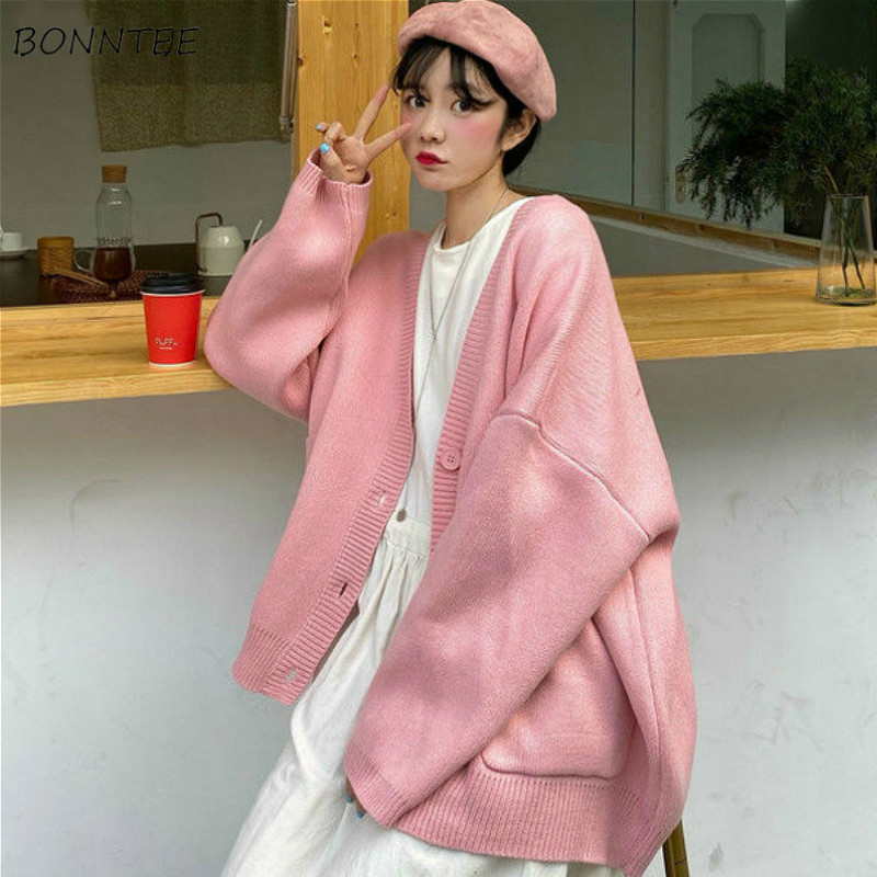 Cardigan Women Spring Vintage Lovely Fashion Korean Simple V