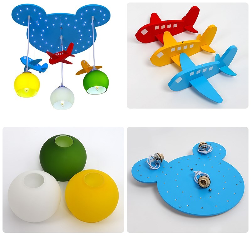 Wooden Bear Head Kids Room Pendant Lamps Cute Airplane