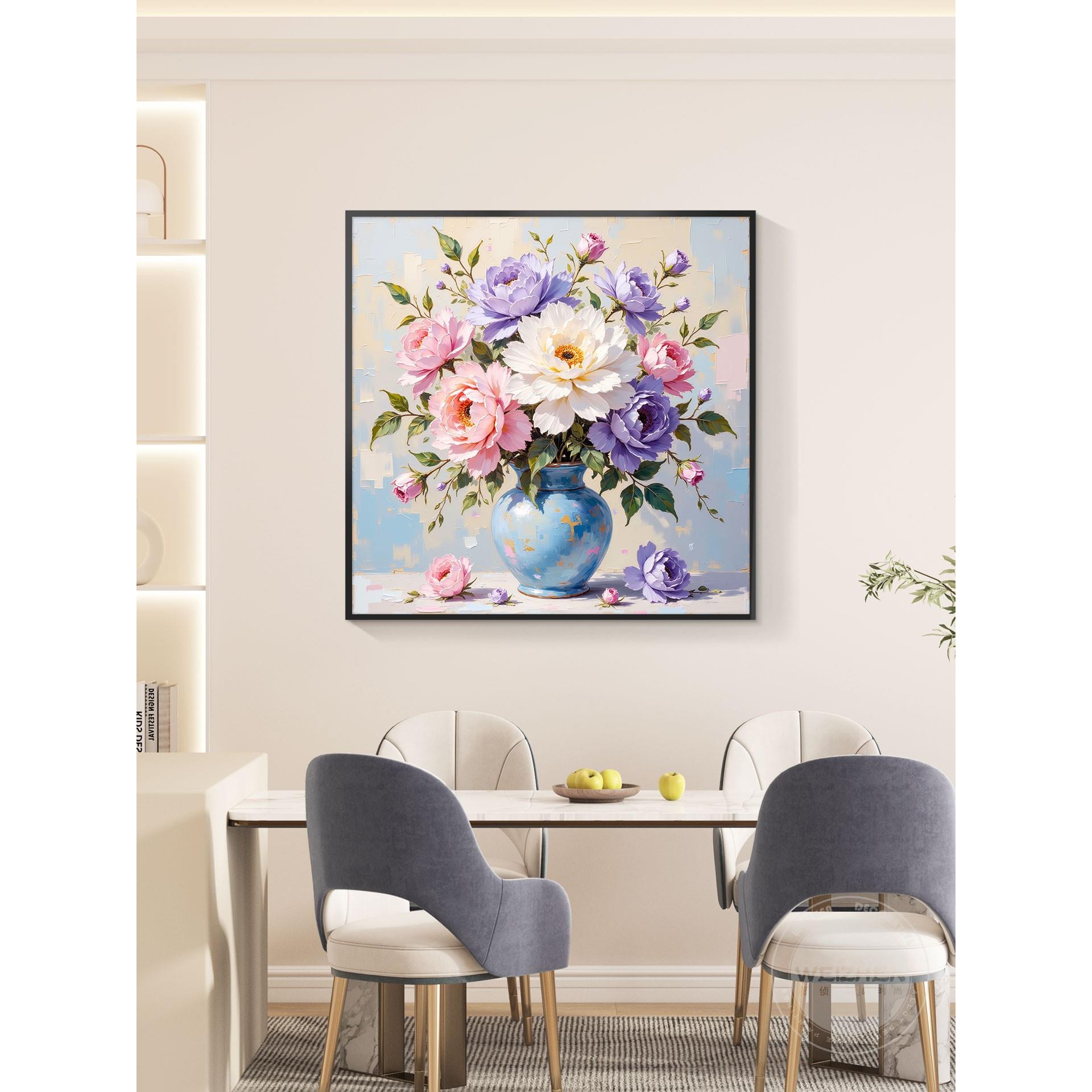 轻奢餐厅装饰画饭厅卧室挂画壁画简约现代高级感手绘油画奶油风