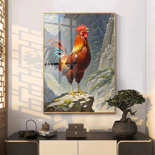 中式大公鸡中堂农村玄关风水壁画书房背景墙雄鸡图图片装饰画
