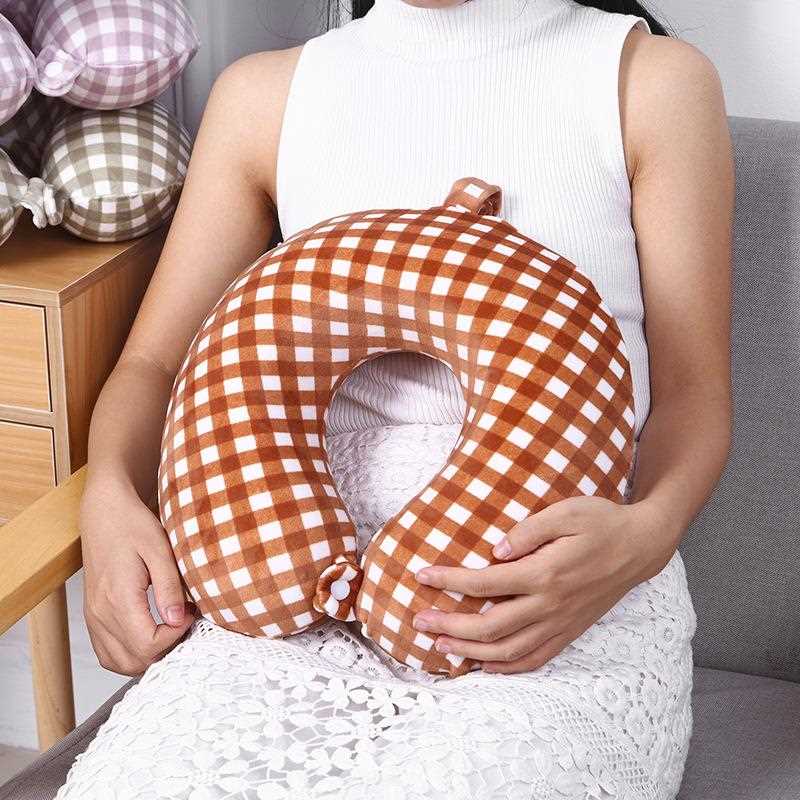 直销新款素色格子U型枕慢回弹记忆棉护颈枕旅行户外汽车u形枕头旅