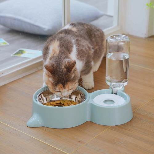 新款直销宠物猫碗双碗自动饮水碗狗盆防打翻碗不锈钢狗碗猫咪用品